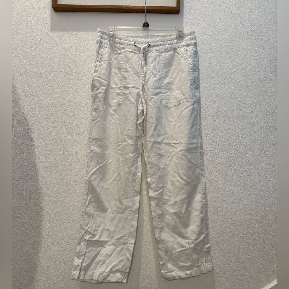 Nicole Miller Women's White Drawstring Linen Blend Pants